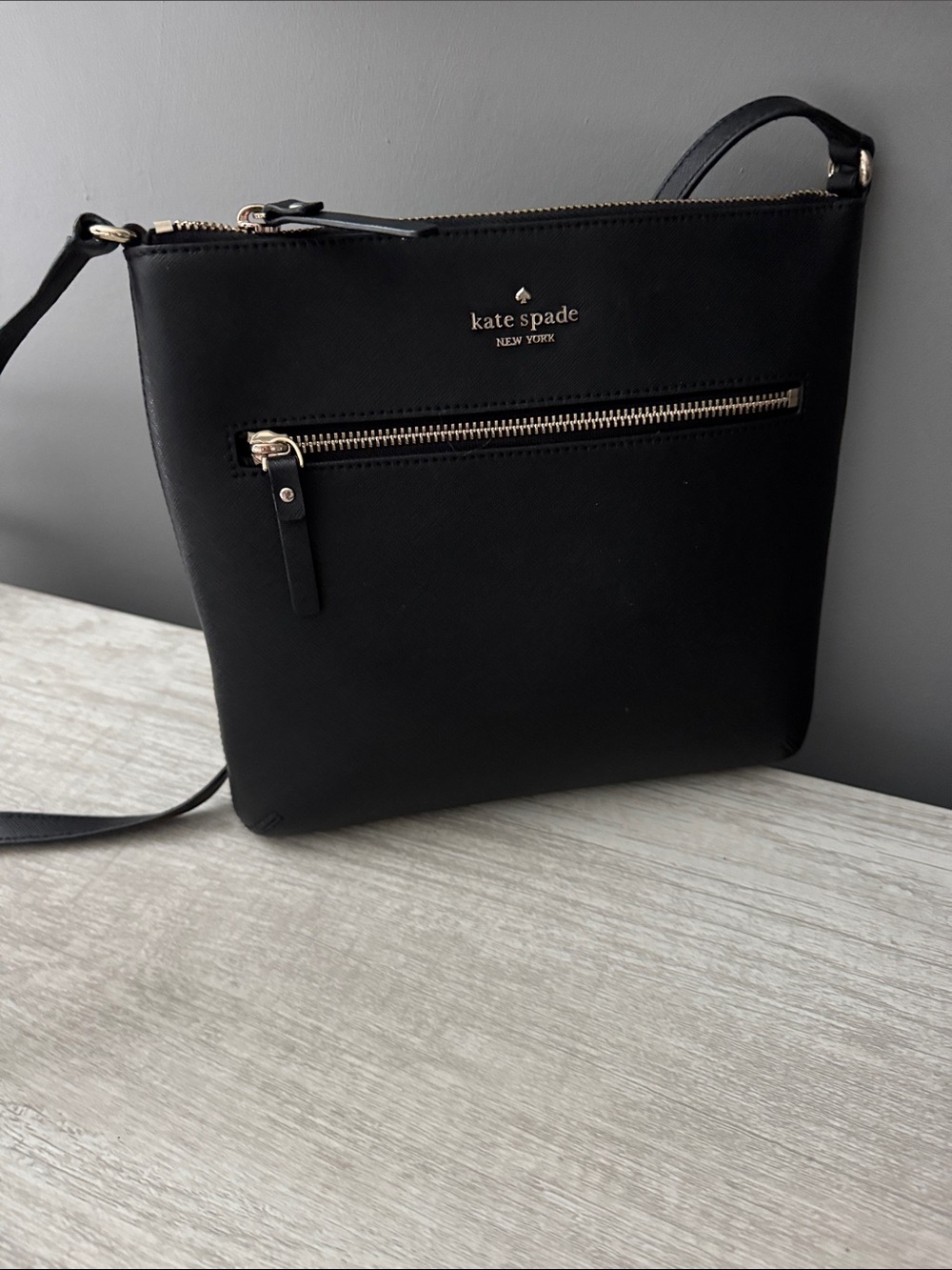 kate spade Black Leather Crossbody with Front Zip